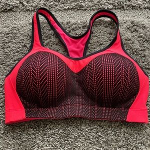 Bright pink and black sports bra. Gently worn.